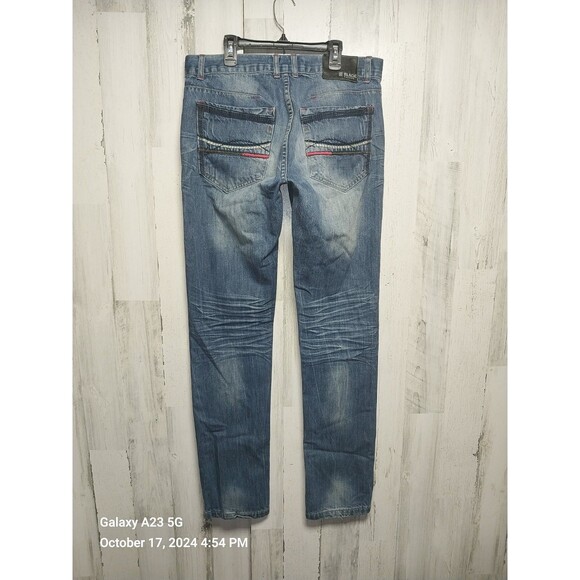 CJ Black Jeans Mens 32X34 Blue Slim Straight Whiskered Distressed - Picture 4 of 9